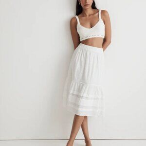 Madewell Pintuck Tiered Midi Skirt in Windowpane Pattern S